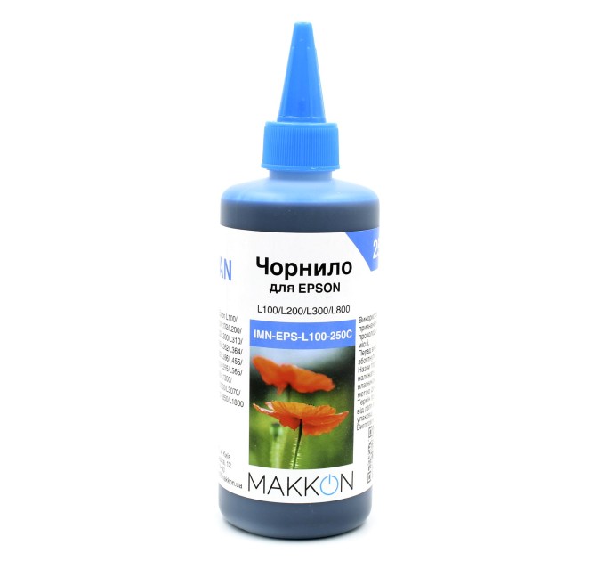 чорнило для Epson L100/L200/L300/L800 (C13T66424A/C13T67324A) 250 мл Makkon cyan