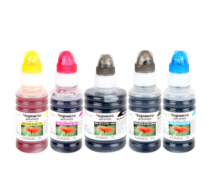 комплект чорнила для Epson EcoTank L-7160/L-7180 (1*140 мл, 4*70мл) Makkon