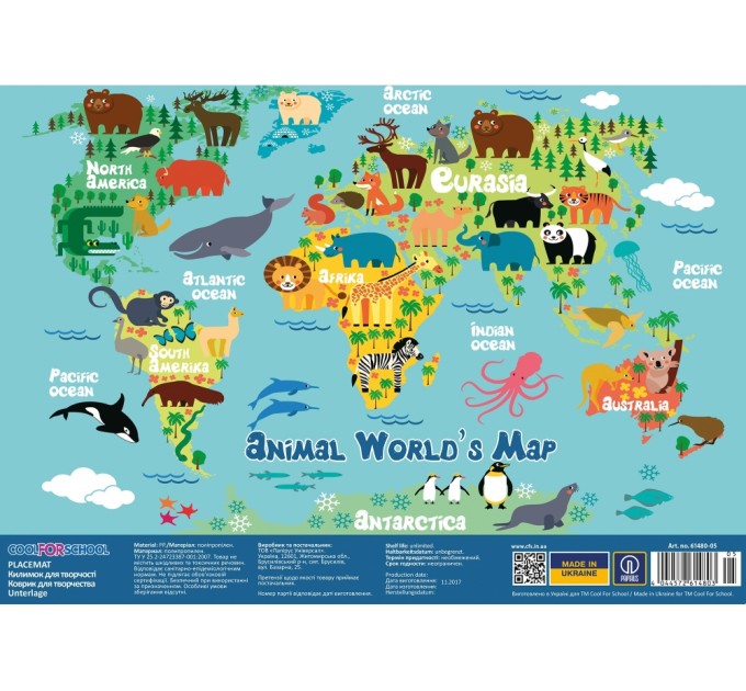 Килимок для дитячої творчості "Animal World's Map"