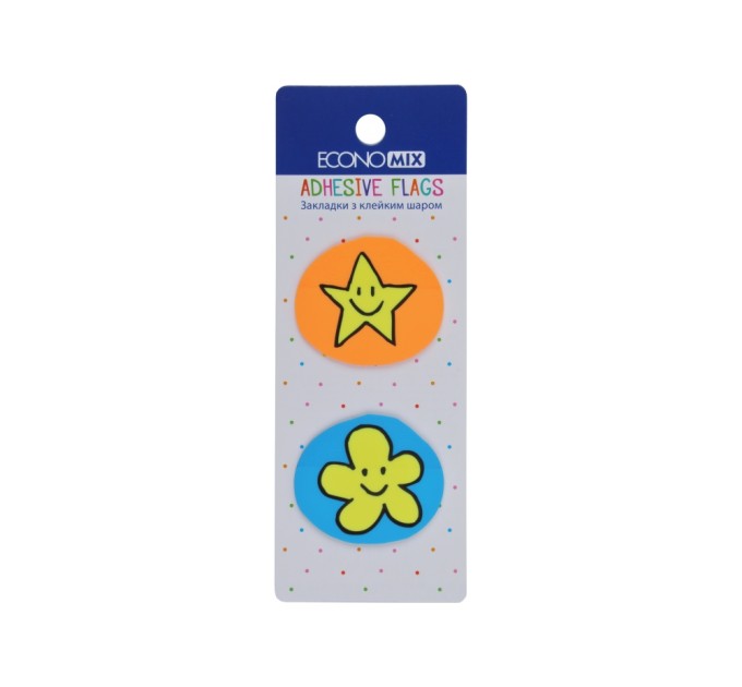 Закладки з клейким шаром 35х40 мм Economix Fun flower and star, 40 шт., пластикові, асорті