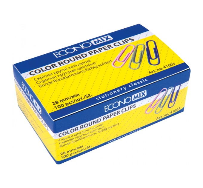 Скріпки круглі Economix; 28 мм / 100 шт, кольорові