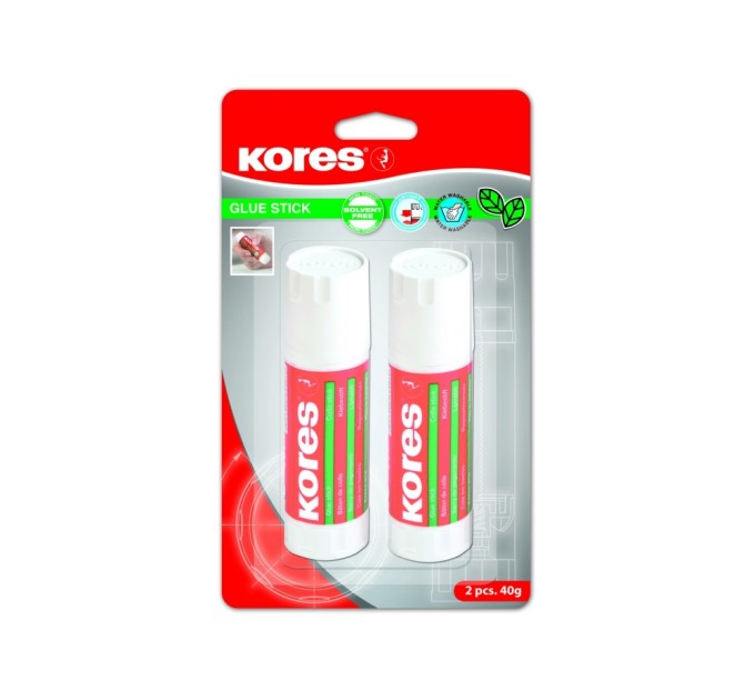 Клей-олівець Kores, основа PVP, 40г, 2 шт. в блістері