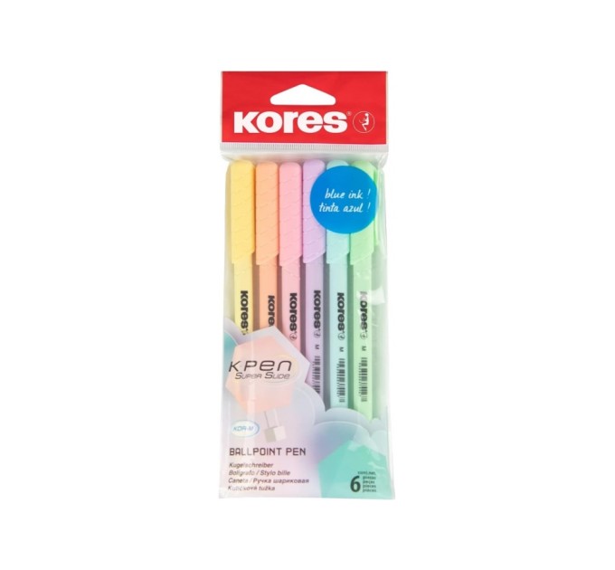 Набір кулькових ручок Kores, 1 mm, пастельні кольори, 6 шт./пакет