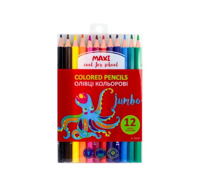 Олівці кольорові Jumbo,12 шт., пластикові, шестигранні