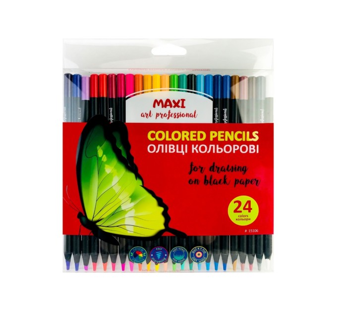 Олівці кольорові, 24 шт., круглі, для чорного та білого паперу