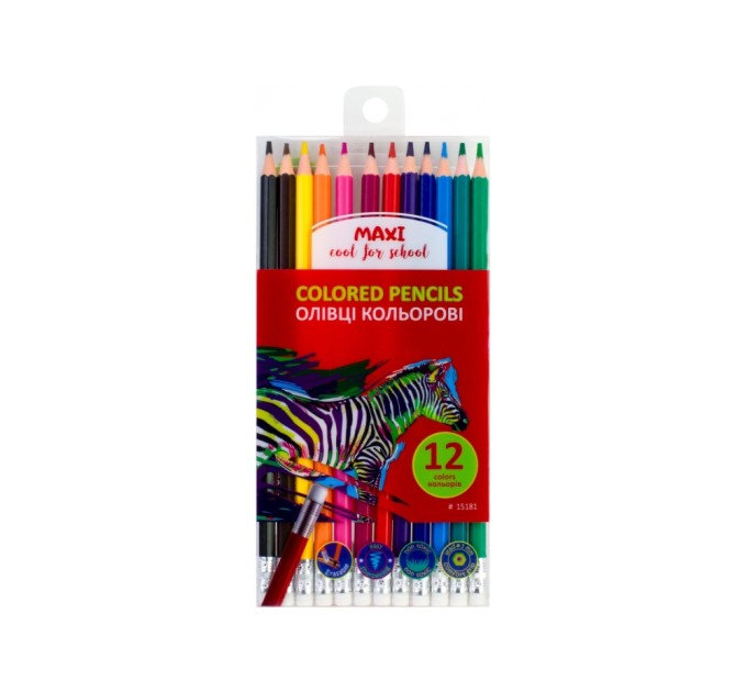 Олівці кольорові ERASABLE, 12 шт., пластикові, шестигранні, стираються, з гумкою
