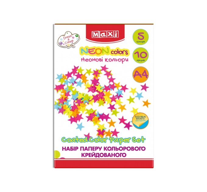 Набір паперу кольорового "Неон", А4, 10арк., 5 кол., двосторонній