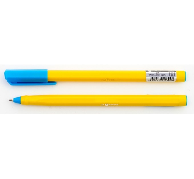 Ручка кулькова OPTIMA UA 0,7 mm. Корпус жовтий, пише синім
