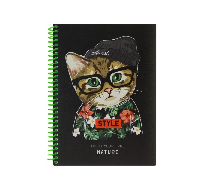 Блокнот "Pets Fashion: Cat" А5, пластикова обкладинка, ПВХ спіраль, 80 арк., клітинка