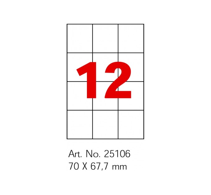 Етикетки самоклеючі, білі, А4, 100 арк/пач, на аркуші 12шт. ( O25106 )