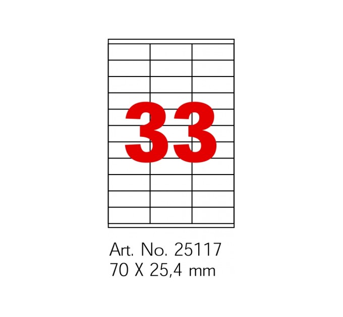 Етикетки самоклеючі, білі, А4, 100 арк/пач, на аркуші 33шт.