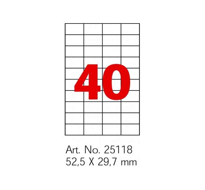 Етикетки самоклеючі, білі, А4, 100 арк/пач, на аркуші 40шт.