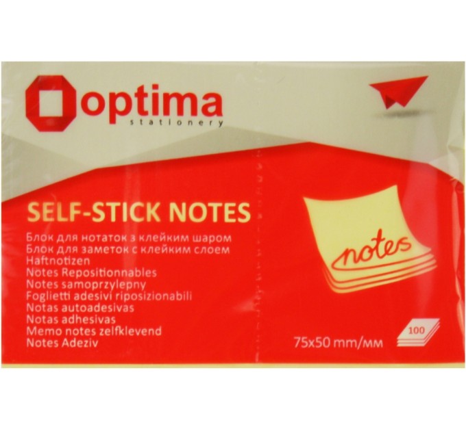 Стікери Optima, 50x75, жовті пастель, 100 арк.