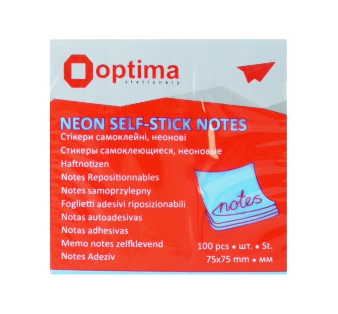 Стікери Optima, 75x75, синій неон, 100 арк.