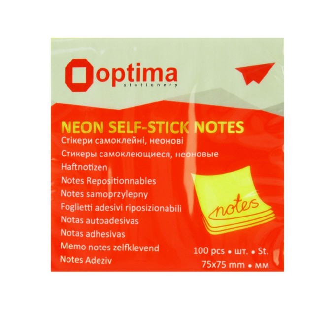 Стікери Optima, 75x75, зелені неон, 100 арк.