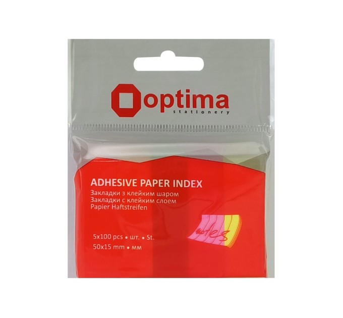 Стікери-закладки Optima, 50x15, 5 кольорів,500 шт.