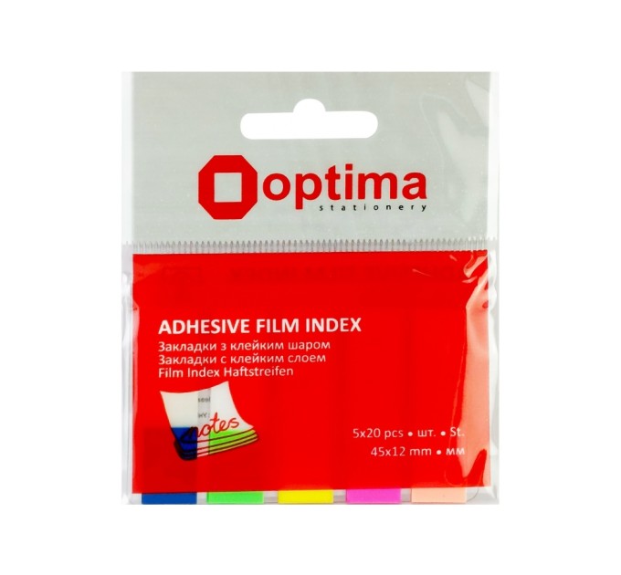 Стікери-закладки Optima, 45х12, 5 кольорів, 100 шт.