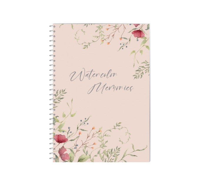 Блокнот Watercolor Memories, А5, обкл. картон, спіраль, 80 арк., кліт.