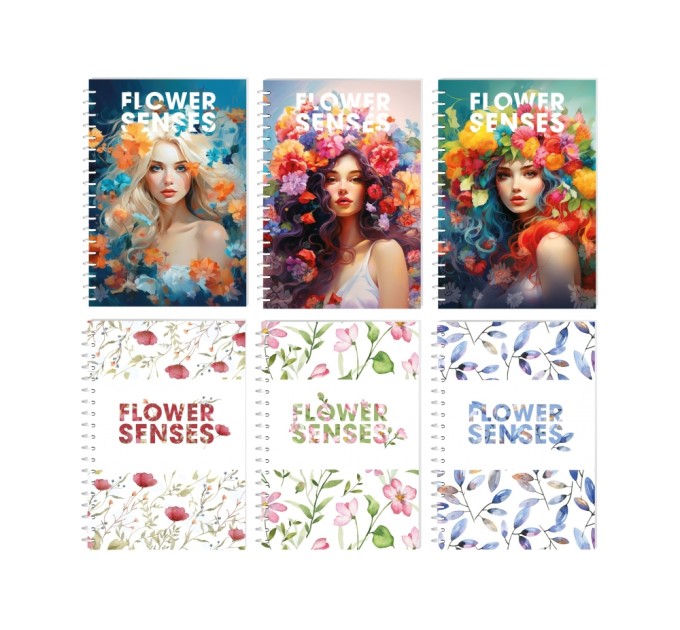 Блокнот Flower Senses, А6, обкл. картон, спіраль, 80 арк., кліт., асорті