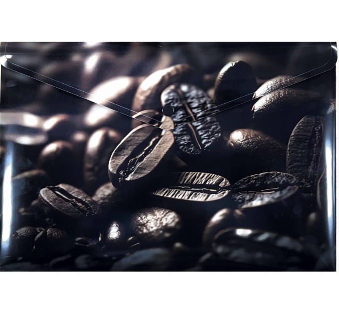 Папка-конверт А4 на кнопці з друком Coffee, 180 мкм, непрозора, фактура "глянець"