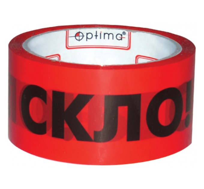 Стрічка клейка пакувальна "Обережно: скло" 48 мм х 50 м Optima