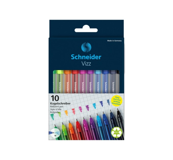 Набір масляних ручок SCHNEIDER VIZZ 0,7 мм, 10 кольорів в картонній упаковці
