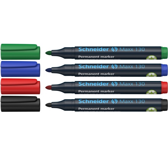 Набір перманентних маркерів SCHNEIDER MAXX 130 1-3 мм, 4 кольори в картонній упаковці