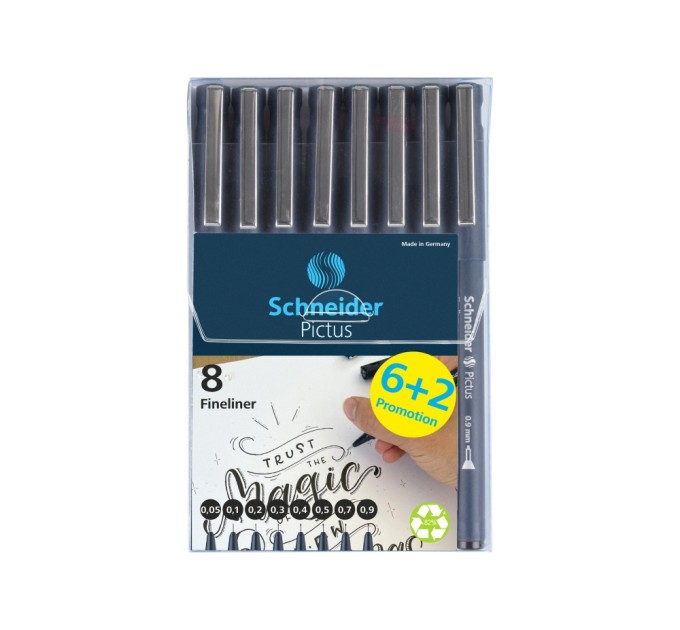 Набір лайнерів для креслення та малювання SCHNEIDER PICTUS 8 шт в блістері, чорний