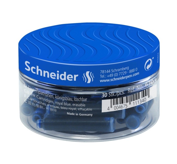 Контейнер з патронами чорнильними до перової ручки SCHNEIDER 30 шт, сині