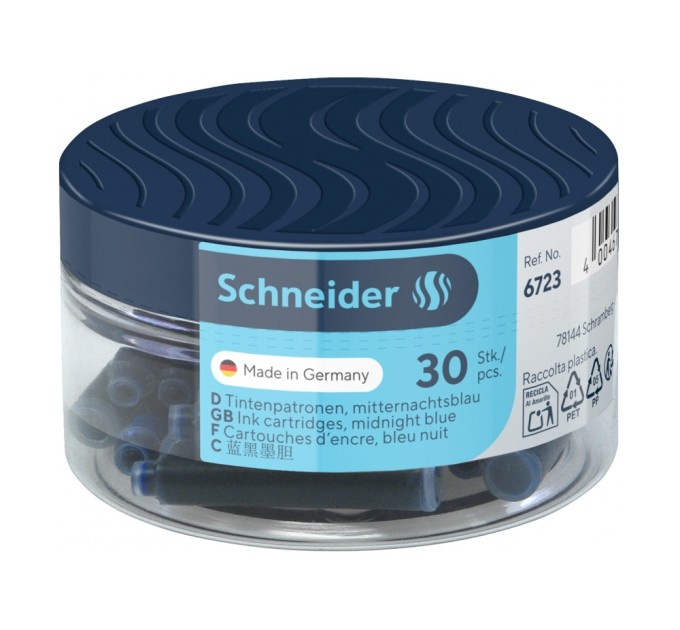 Контейнер з патронами чорнильними до перової ручки SCHNEIDER 30 шт, темно сині