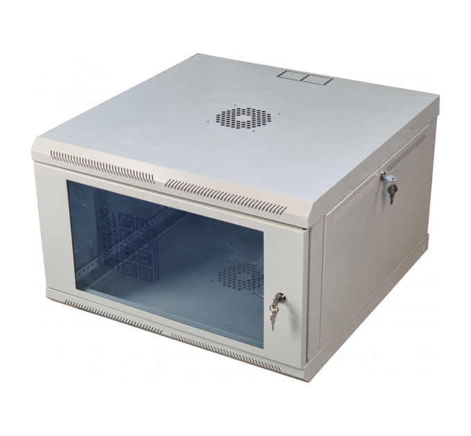 Шафа телекомунікаційна 19" VAGO 6U, настінна, двері акрил, сіра, (370х600х600)