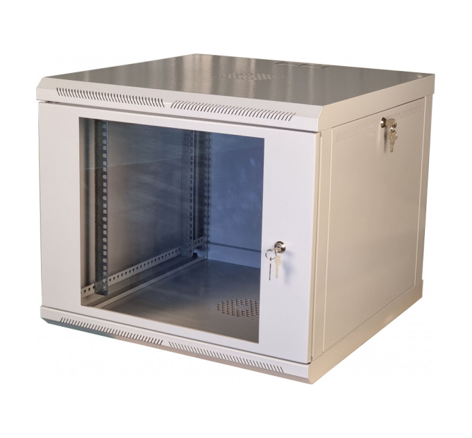 Шафа телекомунікаційна 19" VAGO 9U, настінна, двері акрил, сірий, (505х600х600)