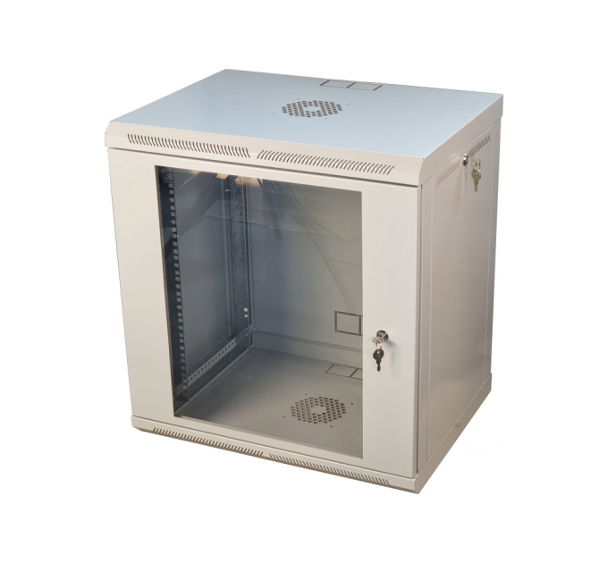 Шафа телекомунікаційна 19" VAGO 12U, настінна, двері акрил, сіра, (640х600х600)