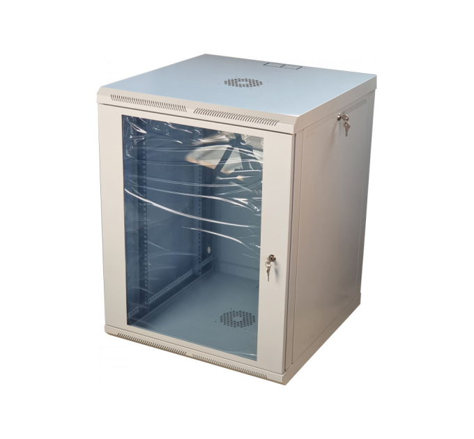Шафа телекомунікаційна 19" VAGO 15U, настінна, двері акрил, сіра, (775х600х450)