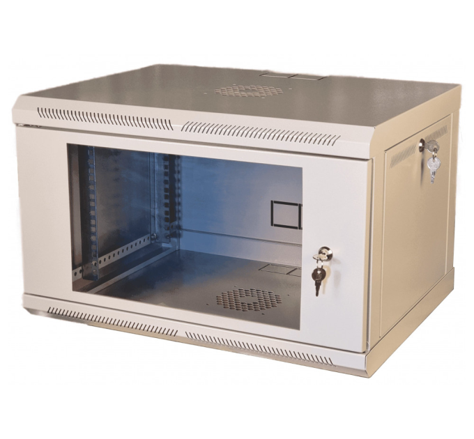 Шафа телекомунікаційна 19" VAGO 6U, настінна, двері акрил, сіра, (370х600х450)