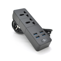 Мережевий фільтр ТВ-Т07, 2 розетки + 4 USB, 2 м, перетин 3х0,75мм, 2500W, Black, Box