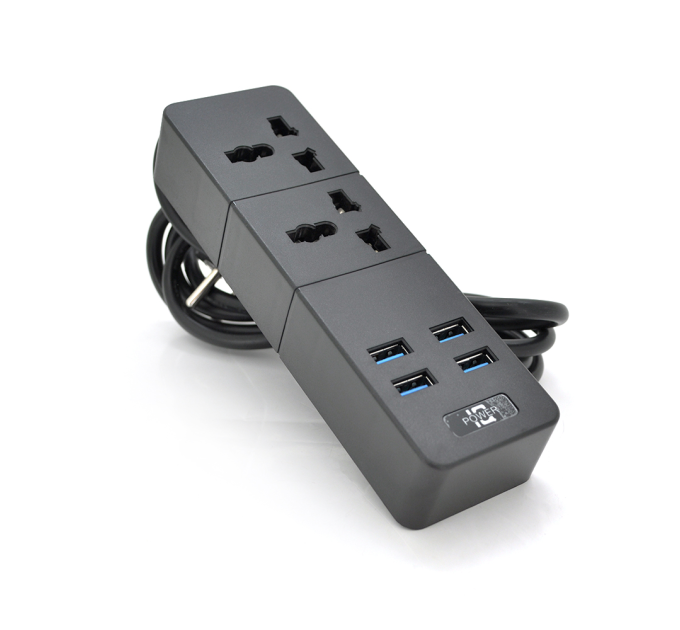 Мережевий фільтр ТВ-Т07, 2 розетки + 4 USB, 2 м, перетин 3х0,75мм, 2500W, Black, Box