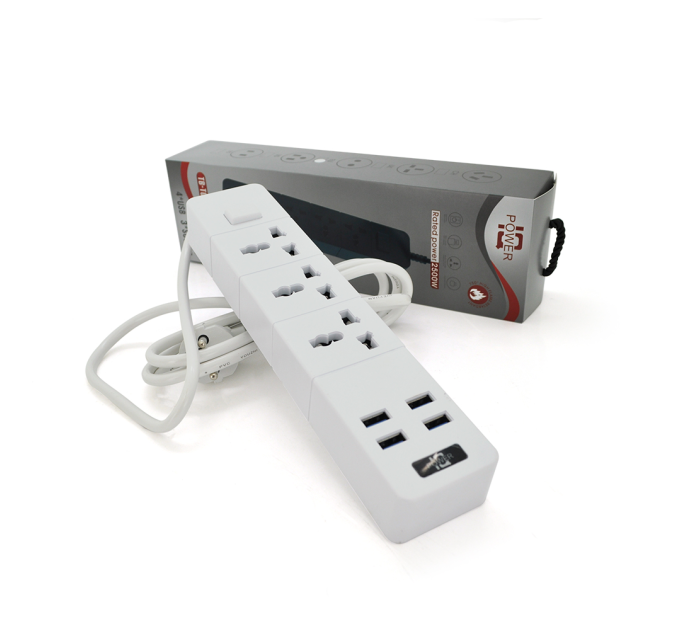 Мережевий фільтр ТВ-Т08, 3 розетки + 4 USB, 2 м, перетин 3х0,5мм, 2500W, White, Box