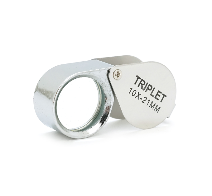 Лупа ручна TRIPLET 10X-21mm, складна (брелок), метал-скло, пластикова коробка. 42 * 24 * 18mm.