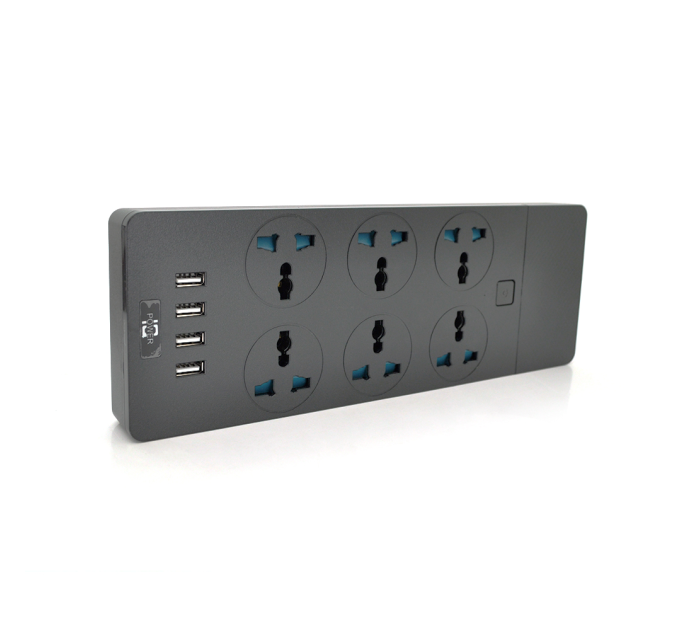 Мережевий фільтр ТВ-Т12, 6 розеток + 4 USB, 2 м, перетин 3х0,75мм, 3000W, Black, Box