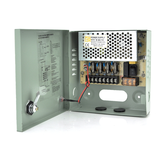 Імпульсний блок живлення 12V-5A / 4CH в боксі з замком перфорований, 4-х канальний, Q30