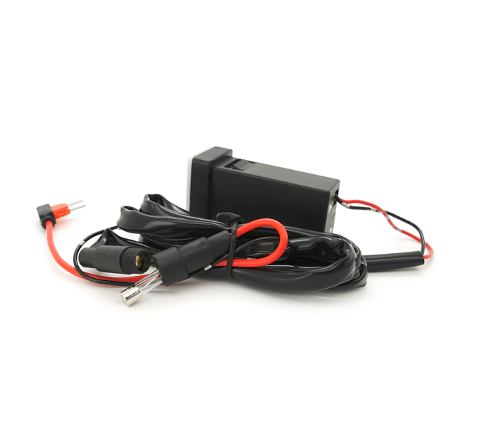 АЗУ врізне 130W-D01T03-Fuse, PD+QC, Type-C: 100W, USB: 30W, LED підсвічування, комплект проводів з роз'ємами та запобіжником, 33x22х58mm, Black