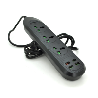 Мережевий фільтр ТВ-Т16, 3 розетки + 4 USB, 2 м, перетин 3х0,75мм, 3000W, Black, Box