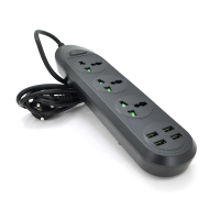 Мережевий фільтр ТВ-Т16mini, 3 розетки + 4 USB, 2 м, перетин 3х0,75мм, 3000W, Black, Box