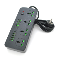 Мережевий фільтр Т25, 4 розетки + 8 USB + 2 PD, 2 м, перетин 3х0, 75мм, 3000W, Black, Box