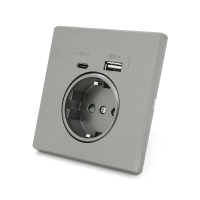Розетка врізна із заземленням, Input: AC:110-250V / 16A, Type-C / USB-виходи, Gray