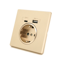 Розетка врізна із заземленням, Input: AC:110-250V / 16A, Type-C / USB-виходи, Gold
