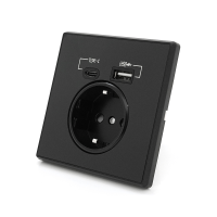 Розетка врізна із заземленням, Input: AC:110-250V / 16A, Type-C / USB-виходи, Black