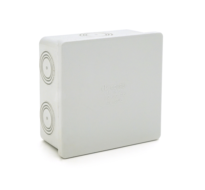 Коробка розподільна, СOURBI 80х80х40 сіра гладкостенная, IP65 (негорюча)