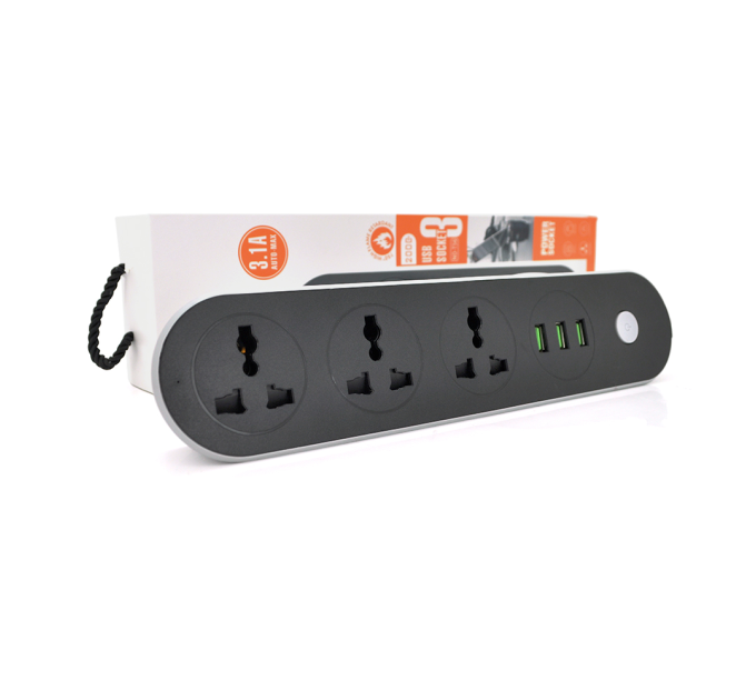 Мережевий фільтр ТВ-Т56, 3 розетки + 3 USB, 2 м, перетин 3х0,75мм, 2500W, Black, Box
